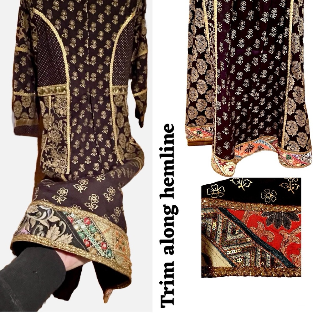 NWT Breathtaking! April Cornell Midnight Dress blk + gold embroidered dress (S) - Picture 4 of 16
